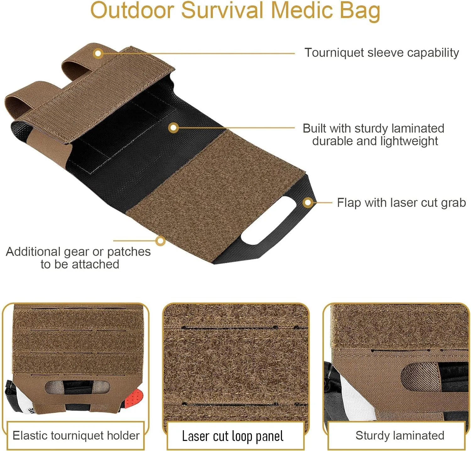 PETAC GEAR Tactical Ifak Pouch,Molle First Aid Micro Trauma Kit Military，Belt Medical Survival Pouches.(Bag Only)