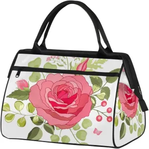 Petal Pink Womens Weekender Overnight Bag Flower Travel Duffel Bag Wide Open 25L Carry On Tote Bag Gym Duffle Bag for Women Teen Girls