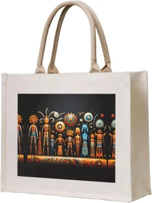 PHAYAH Canvas Tote Standing Gift Bags Great For, Birthday, Beach, Holiday, Travel Shopping. Primitive Totem Pattern.