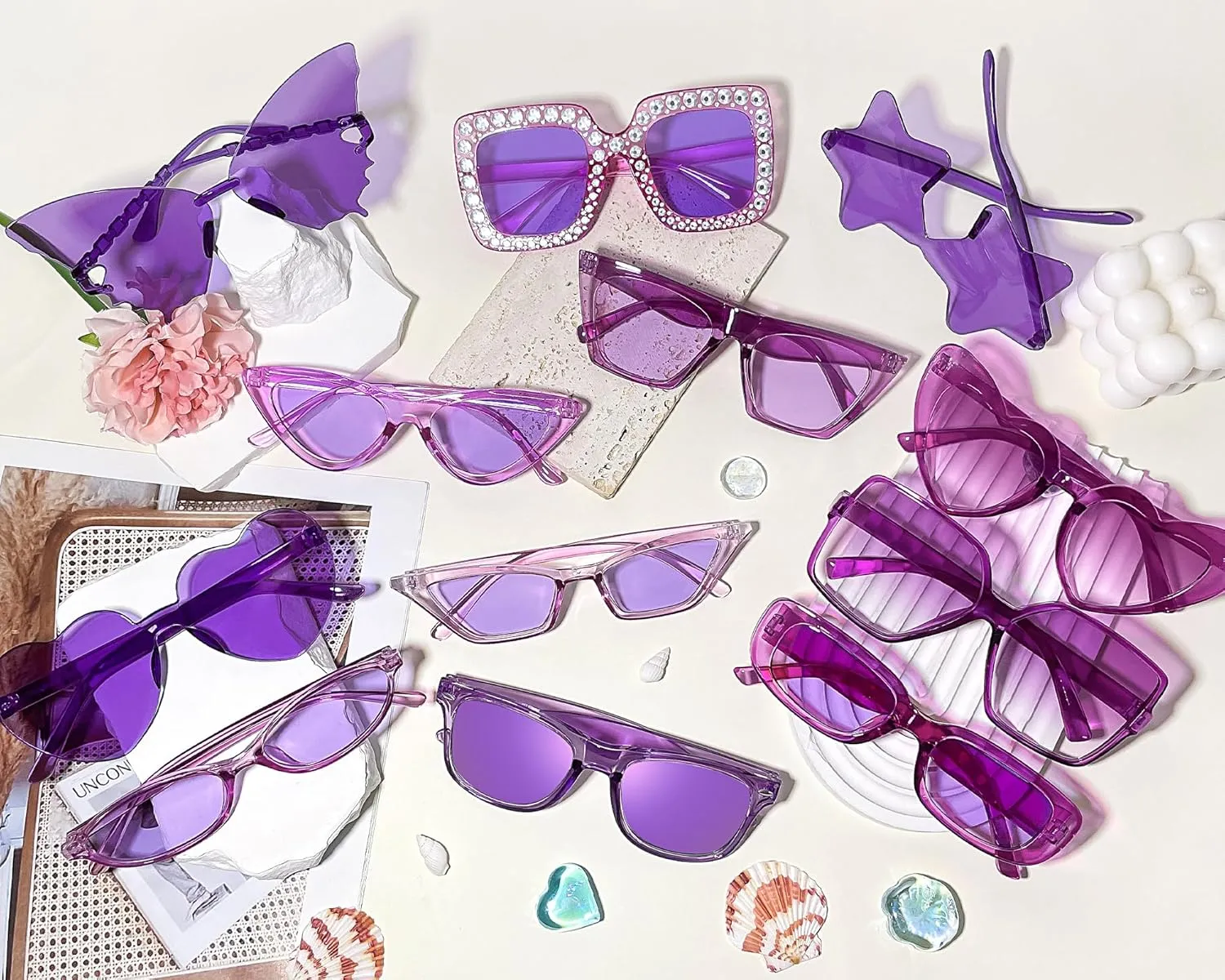 Pibupibu 12 Pack Mixed Style Party Sunglasses for Women Men Bulk Retro Funky Y2K Glasses Set