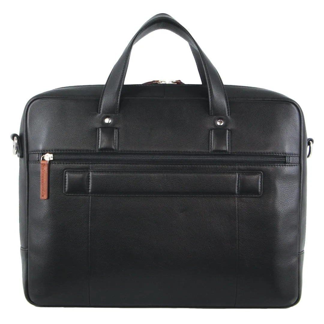 Pierre Cardin Leather Multi-Compartment Business Bag in Black