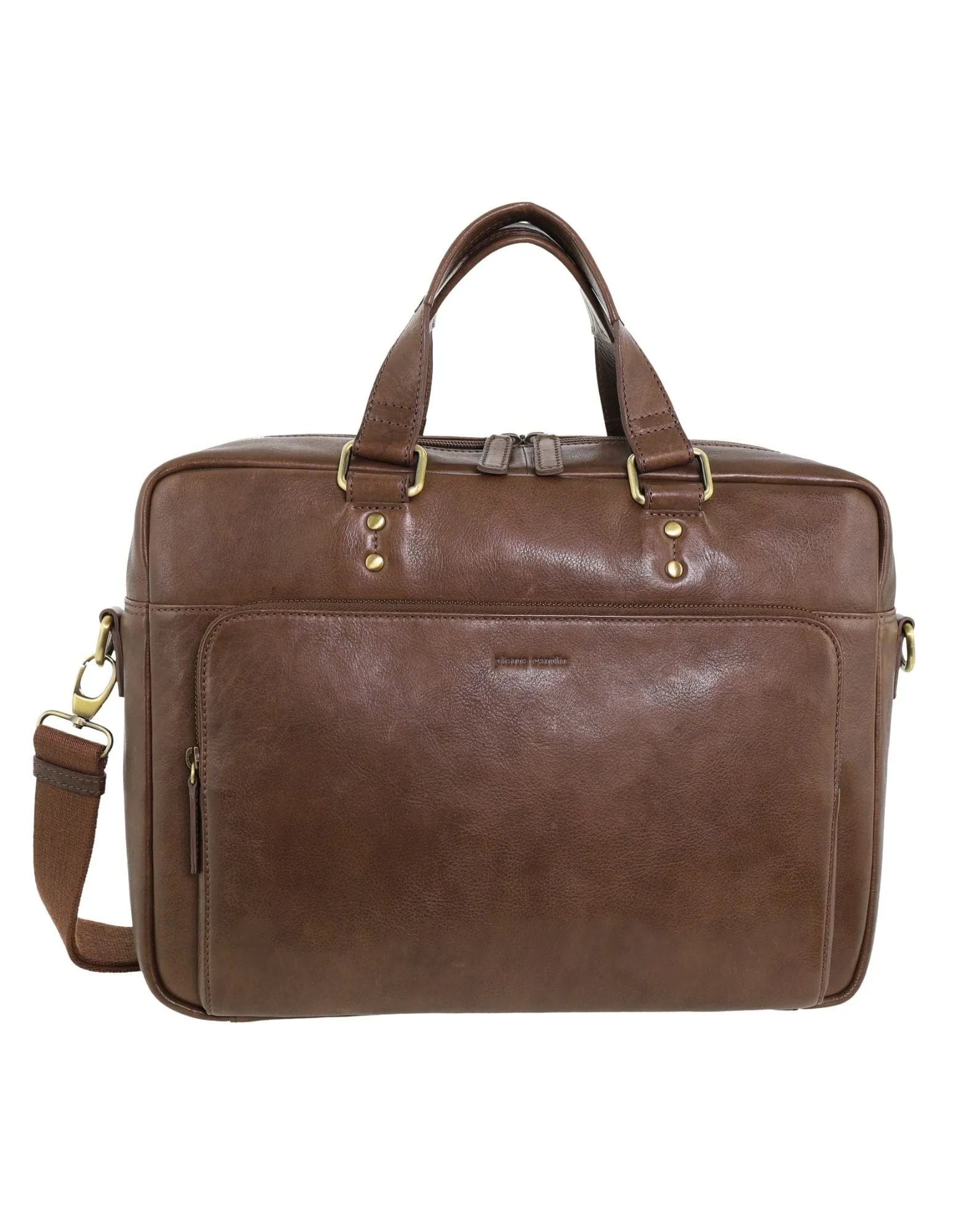 Pierre Cardin Men's Leather Rustic Business/Laptop Bag in Oak
