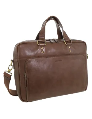 Pierre Cardin Men's Leather Rustic Business/Laptop Bag in Oak