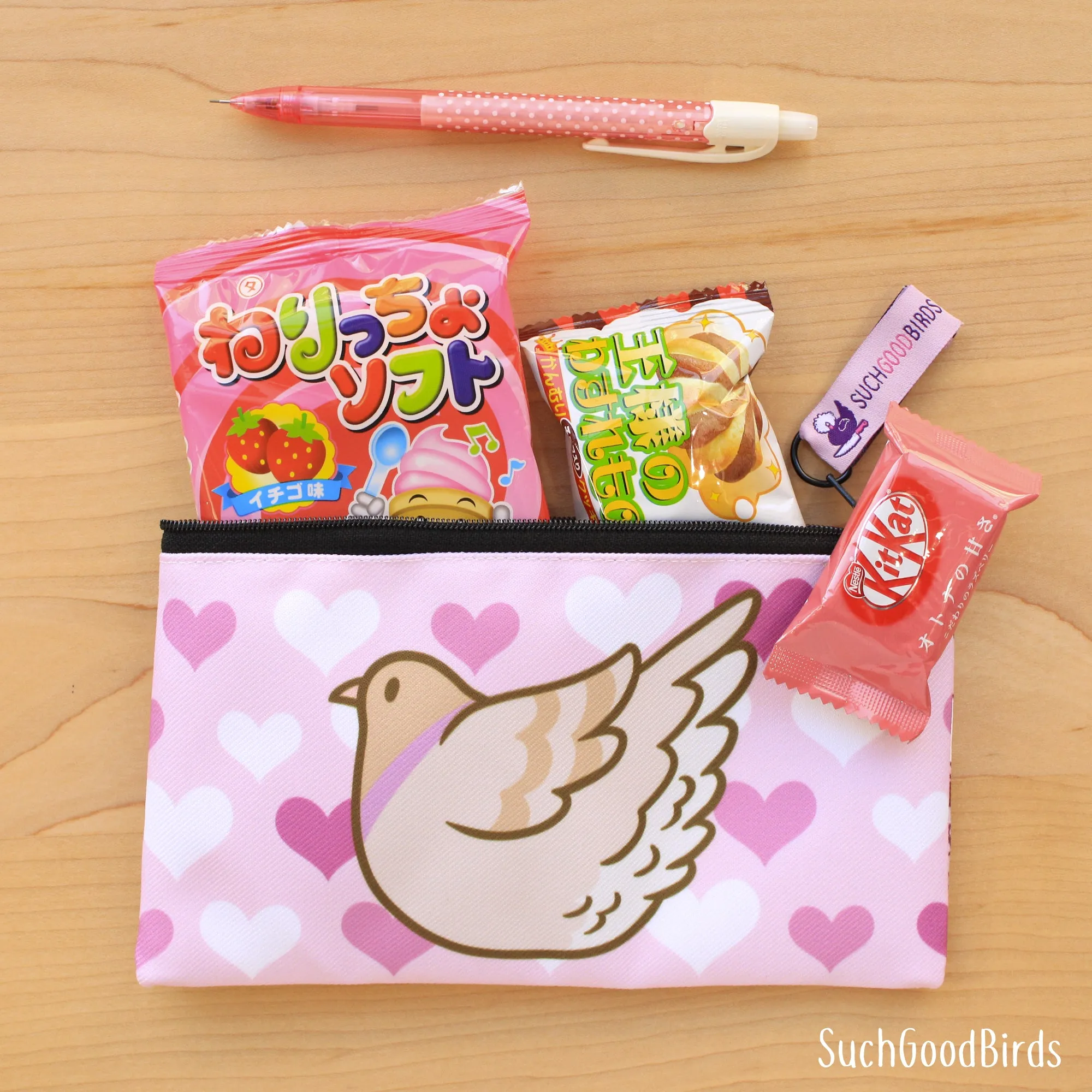 Pigeons Pink Pencil Pouch