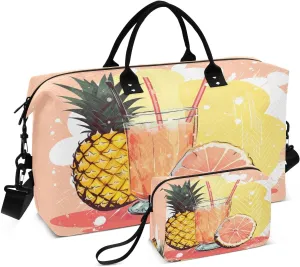 Pineapple Orange Juice Travel Duffel Bag with Toiletry Bag Weekender Bag for Carry on Sports Gym Bag for Yoga Sports Gym