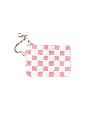 Pink & White Checkered Keychain Pouch