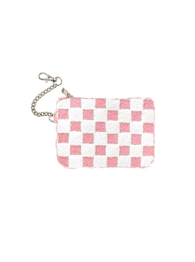 Pink & White Checkered Keychain Pouch
