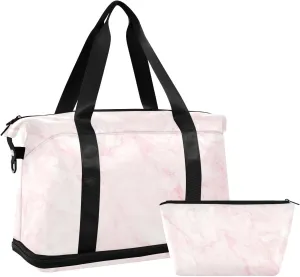 Pink Marble Versatile Sports Travel Bag - Lasting Twill Tote, Removable Wheel & Rod Bagging, Multi-pocket Design, Complimentary Makeup Bag