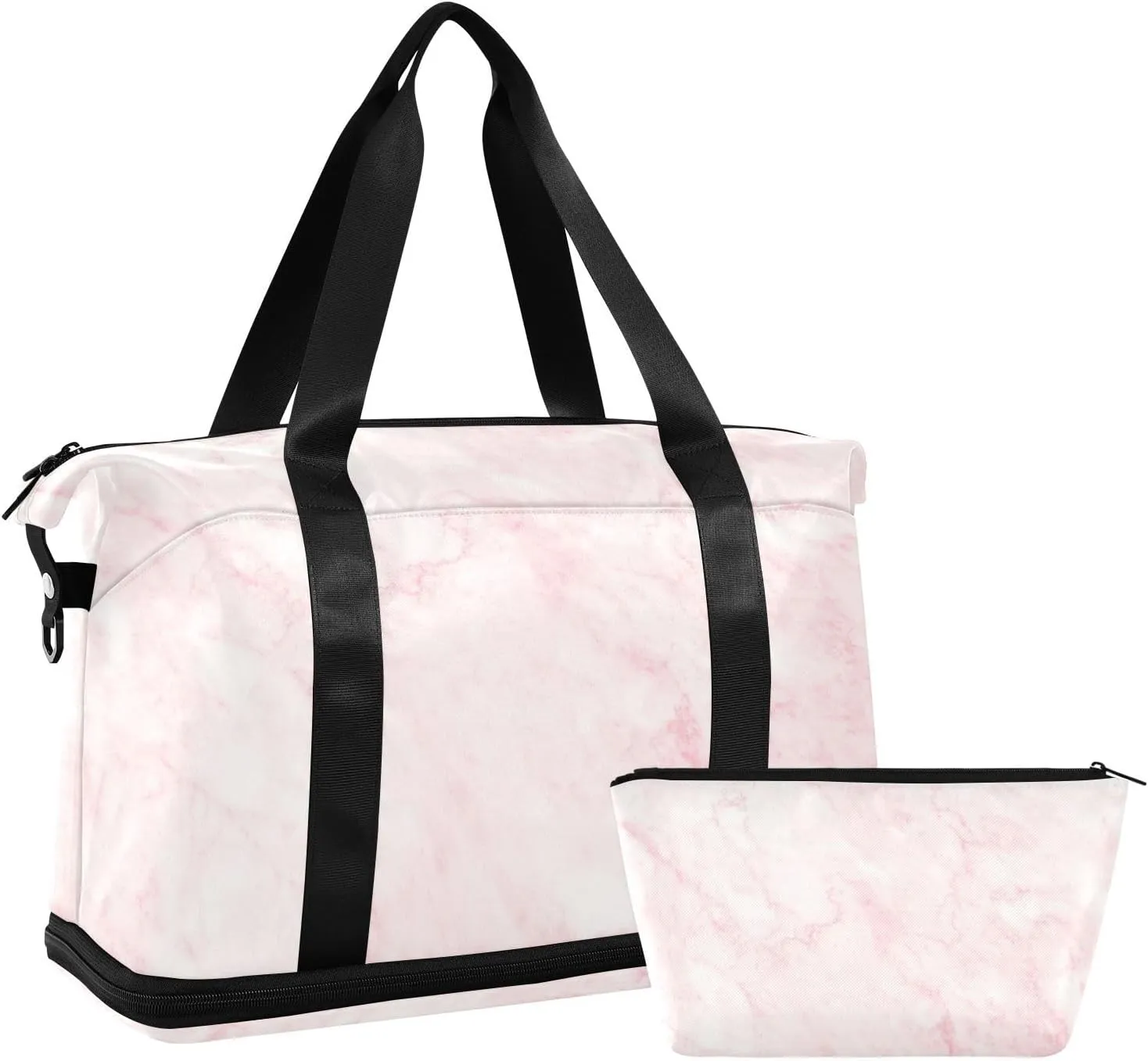 Pink Marble Versatile Sports Travel Bag - Lasting Twill Tote, Removable Wheel & Rod Bagging, Multi-pocket Design, Complimentary Makeup Bag