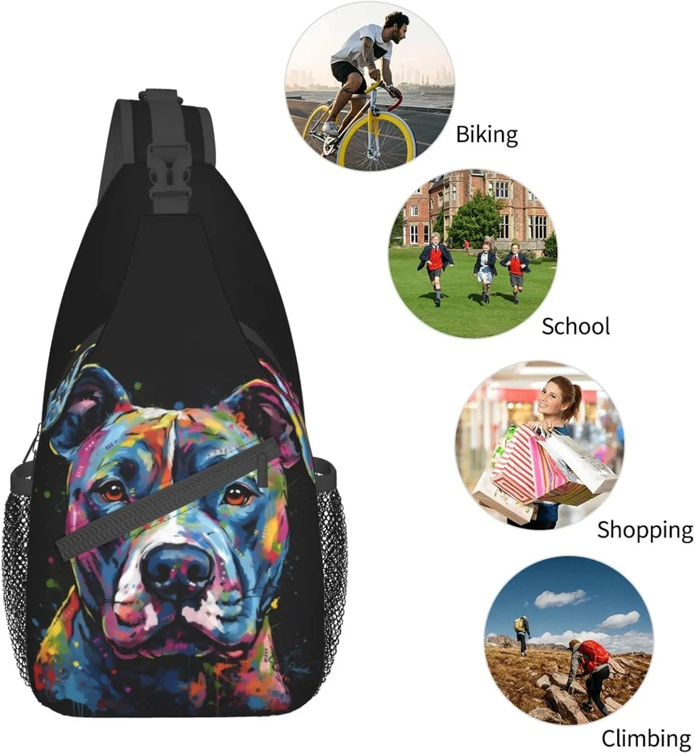 Pitbull Florescent Dog Outdoor Cross-body Shoulder Bag, Unisex Backpack For Women Men Young Hiking Travel