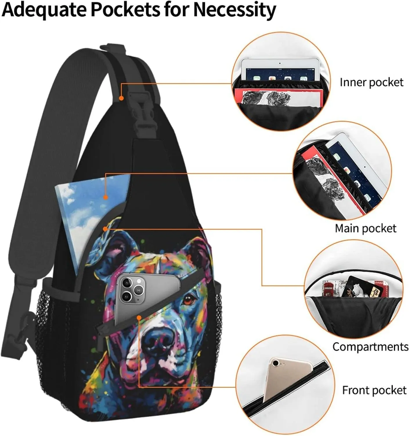 Pitbull Florescent Dog Outdoor Cross-body Shoulder Bag, Unisex Backpack For Women Men Young Hiking Travel