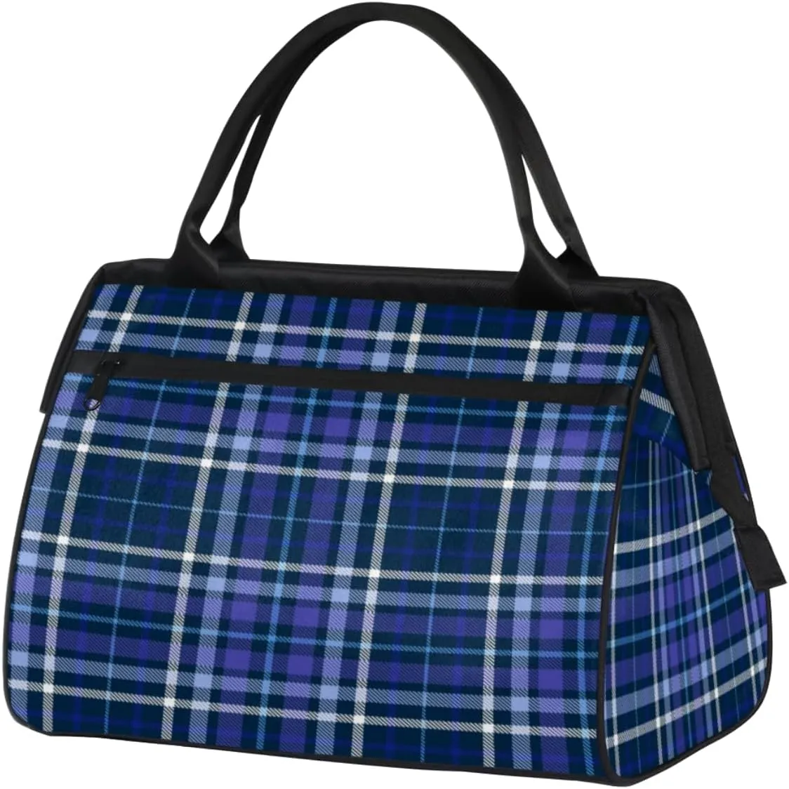 Plaid Blue Indigo Weekender Bags for Women 25L Small Travel Duffel Bag Teen Girl Checked Overnight Tote Bags Ladies Gym Duffle Carry On Bag