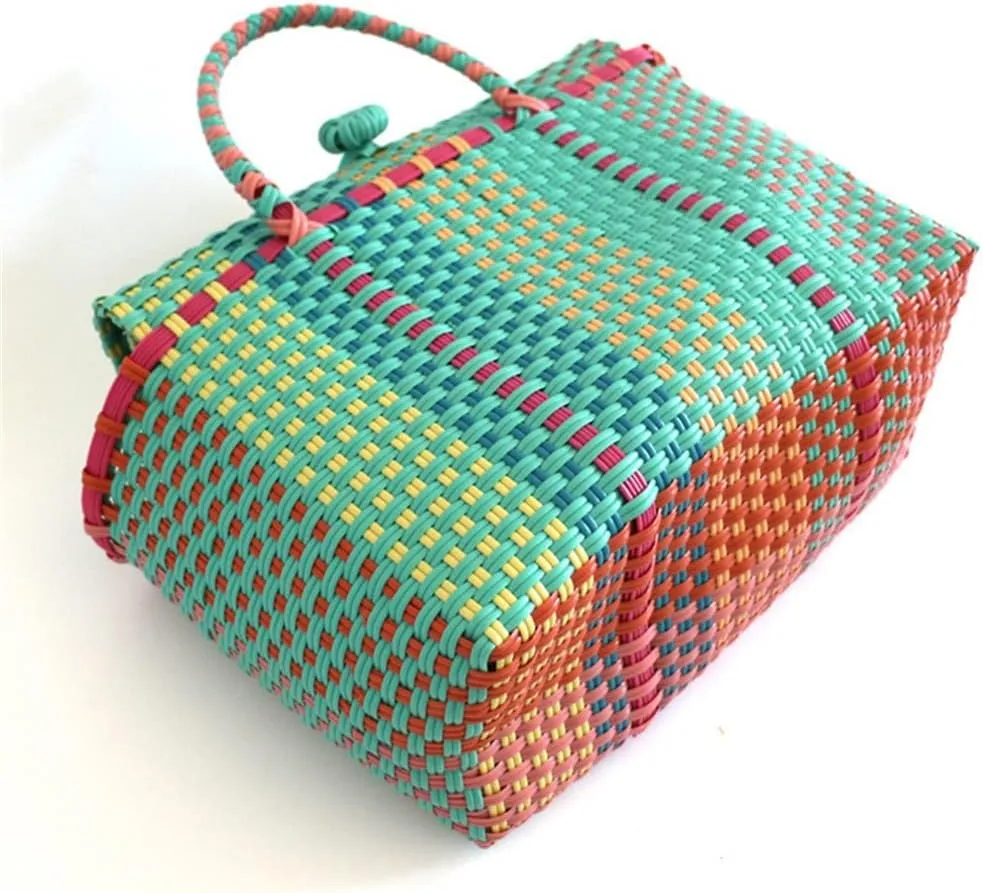 Plastic Woven Women Handbags Beach Bag Storage Basket Large Capacity Female Tote Bag Shopper Purse