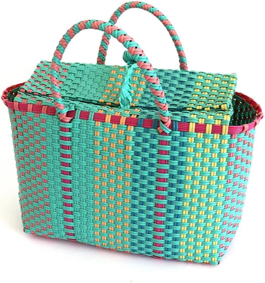 Plastic Woven Women Handbags Beach Bag Storage Basket Large Capacity Female Tote Bag Shopper Purse