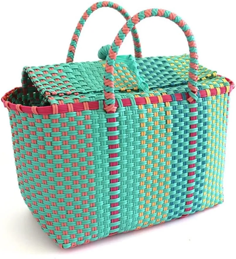 Plastic Woven Women Handbags Beach Bag Storage Basket Large Capacity Female Tote Bag Shopper Purse