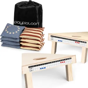 Play Platoon Set of 8 US Flag All Weather Cornhole Bags & Horizontal Scoreboards