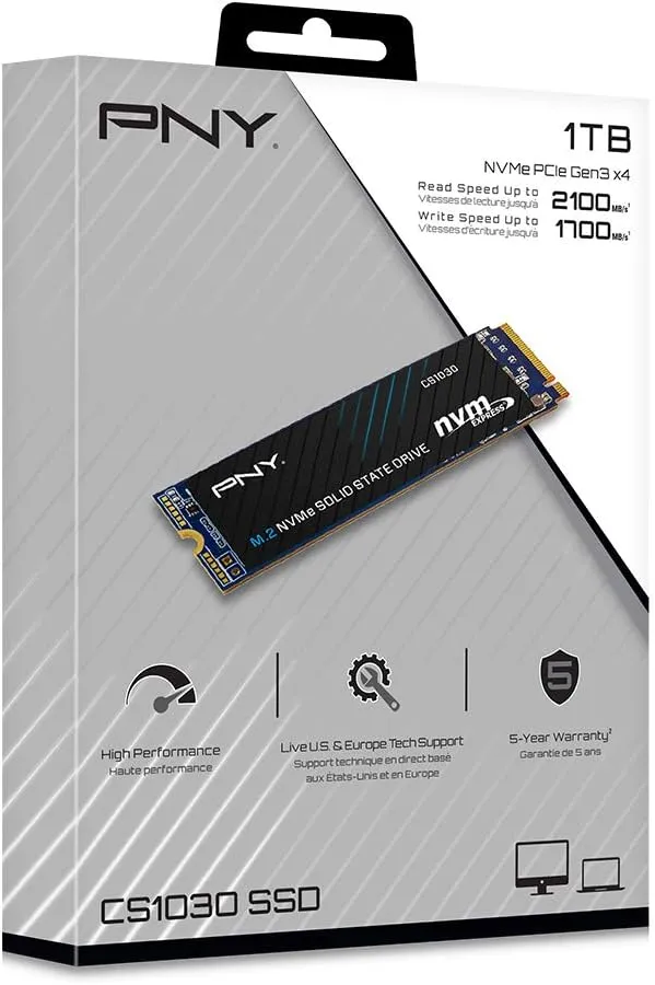 PNY CS1030 1TB M.2 NVMe PCIe Gen3 x4 Internal Solid State Drive (SSD) - M280CS1030-1TB-RB