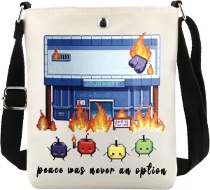 POFULL Video Game Lover Gift Junimo Forest Spirit Gift Stardew Game Inspired Gift Peace Was Never An Option Crossbody Bag