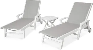 POLYWOOD® Coastal Chaise Set, White/Metallic Sling