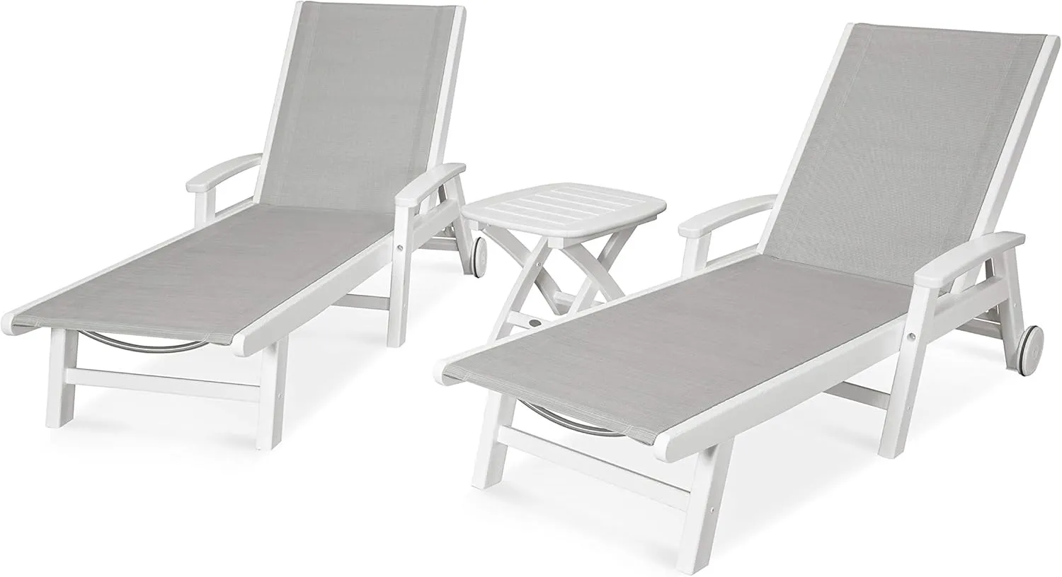 POLYWOOD® Coastal Chaise Set, White/Metallic Sling
