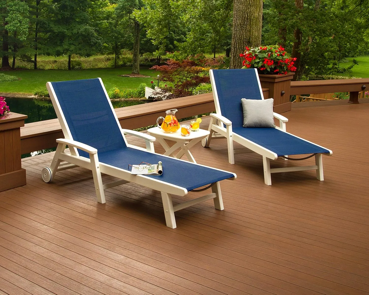 POLYWOOD® Coastal Chaise Set, White/Metallic Sling