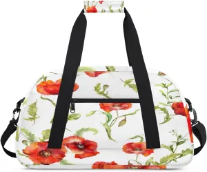 Poppy Gym Duffel Bag for Men Women Poppy Leaves Sports Tote Bag with Adjustable Shoulder Strap for Dance Gymnastics Traveling Outdoor Camping Overnight Stay
