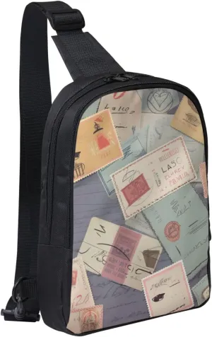 Postal Stationery Prints Sling Bag Crossbody Chest Bag for Men Women Kids, Lightweight Shoulder Bag for Runner Hiking Cycling Travel