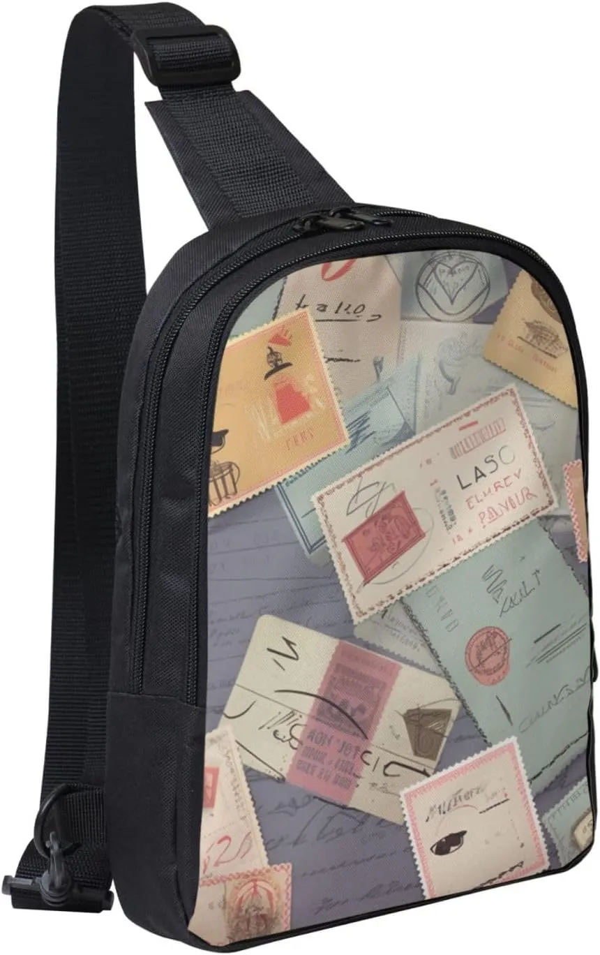 Postal Stationery Prints Sling Bag Crossbody Chest Bag for Men Women Kids, Lightweight Shoulder Bag for Runner Hiking Cycling Travel
