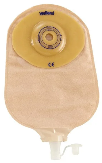 Premier One-Piece Urostomy Pouch, Pre-Cut Stoma Opening up to 1" (25mm), Beige 9" (23cm) - Box of 5
