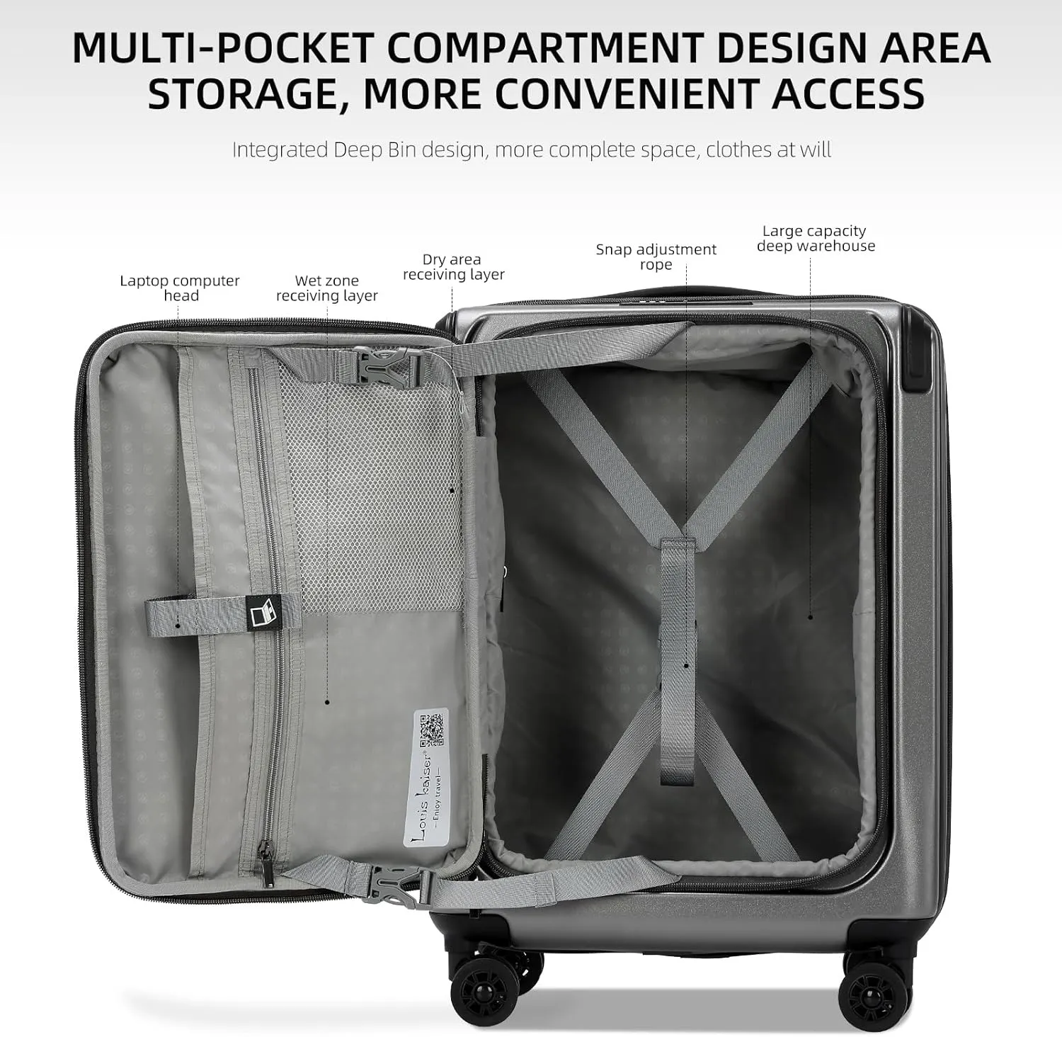 Premium Carry On Luggage, 20 Inch Top Opening Aluminum Frame Lightweight Airline Approved ABS PC Hard Shell Suitcases with Silent Wheels, TSA Lock, Front Pocket and Wet-dry Separated Six-piece Set
