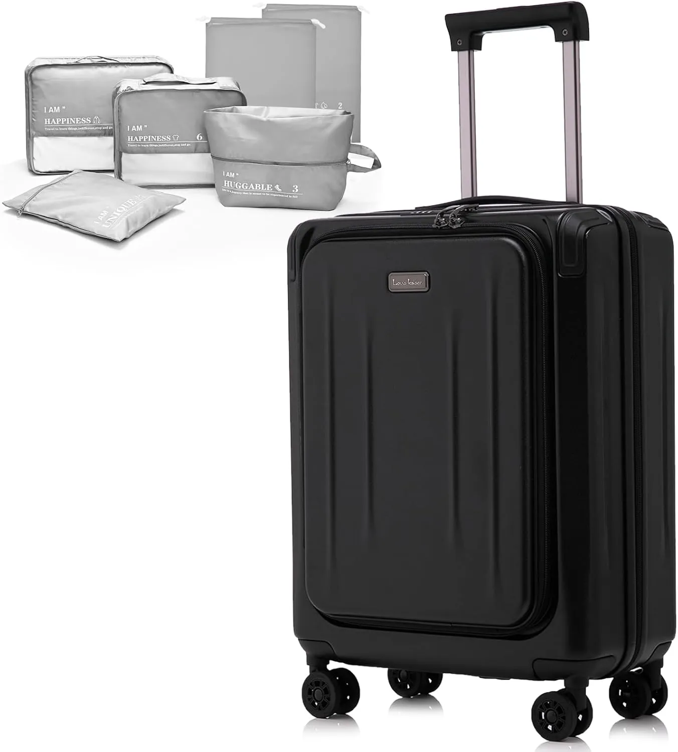Premium Carry On Luggage, 20 Inch Top Opening Aluminum Frame Lightweight Airline Approved ABS PC Hard Shell Suitcases with Silent Wheels, TSA Lock, Front Pocket and Wet-dry Separated Six-piece Set
