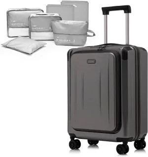 Premium Carry On Luggage, 20 Inch Top Opening Aluminum Frame Lightweight Airline Approved ABS PC Hard Shell Suitcases with Silent Wheels, TSA Lock, Front Pocket and Wet-dry Separated Six-piece Set