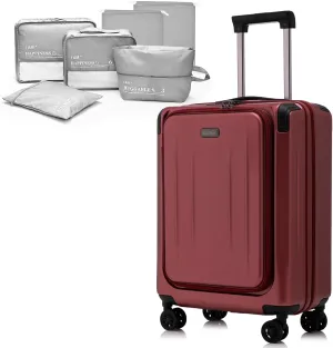 Premium Carry On Luggage, 20 Inch Top Opening Aluminum Frame Lightweight Airline Approved ABS PC Hard Shell Suitcases with Silent Wheels, TSA Lock, Front Pocket and Wet-dry Separated Six-piece Set