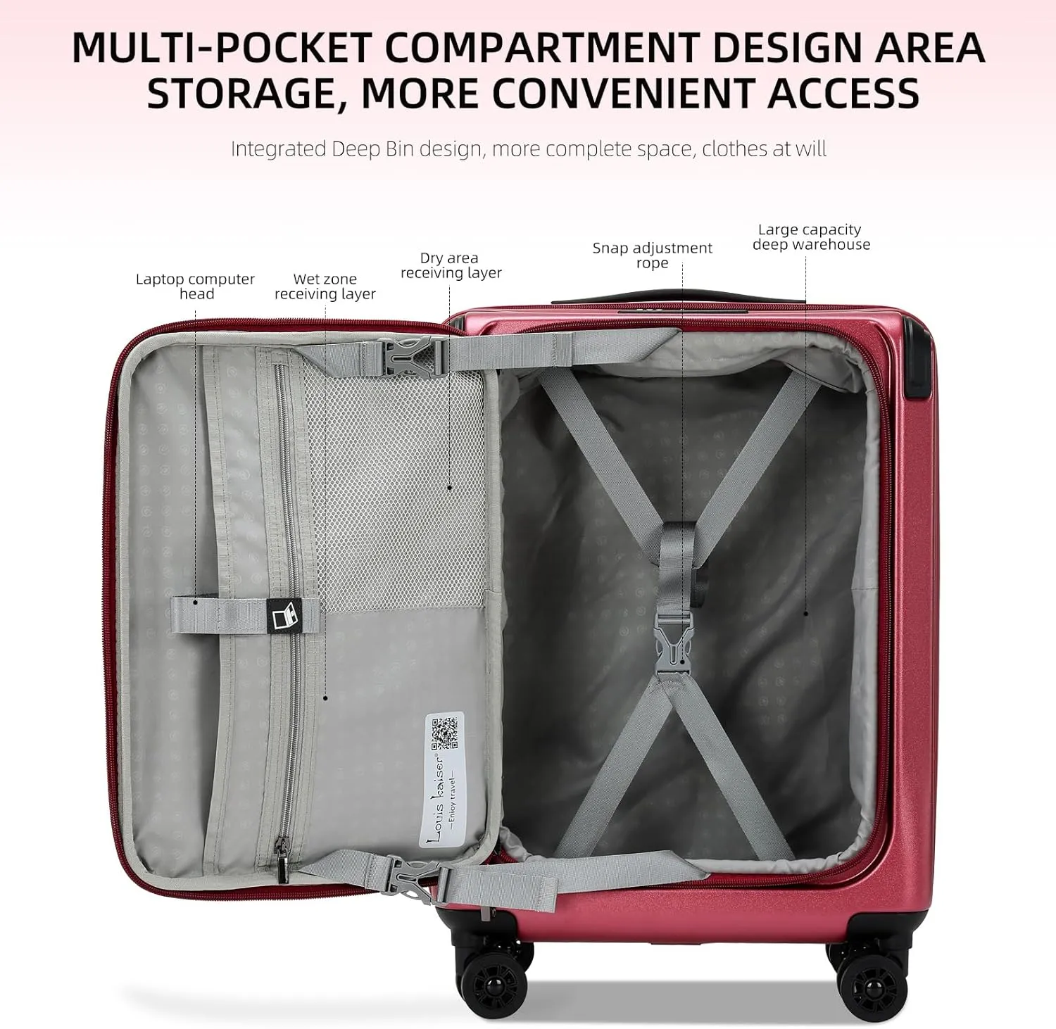 Premium Carry On Luggage, 20 Inch Top Opening Aluminum Frame Lightweight Airline Approved ABS PC Hard Shell Suitcases with Silent Wheels, TSA Lock, Front Pocket and Wet-dry Separated Six-piece Set