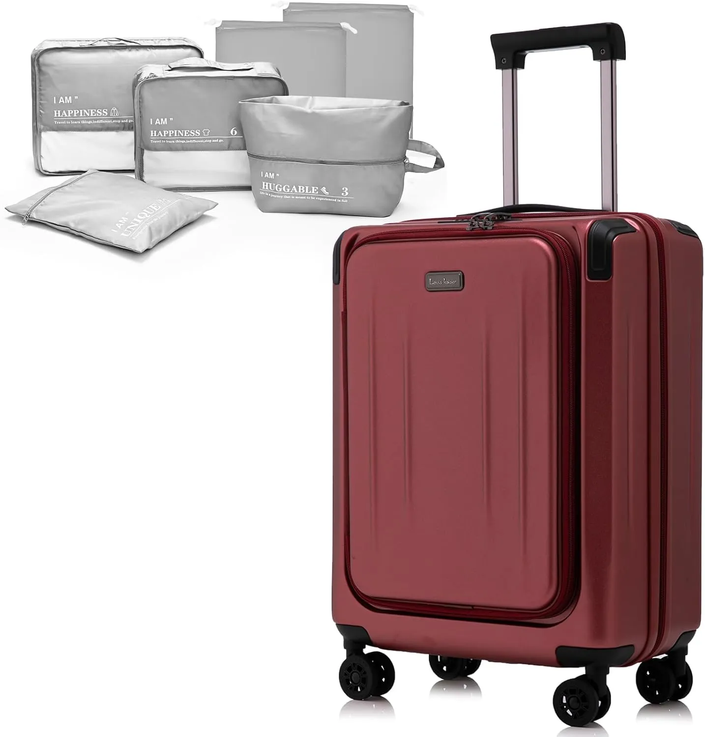 Premium Carry On Luggage, 20 Inch Top Opening Aluminum Frame Lightweight Airline Approved ABS PC Hard Shell Suitcases with Silent Wheels, TSA Lock, Front Pocket and Wet-dry Separated Six-piece Set