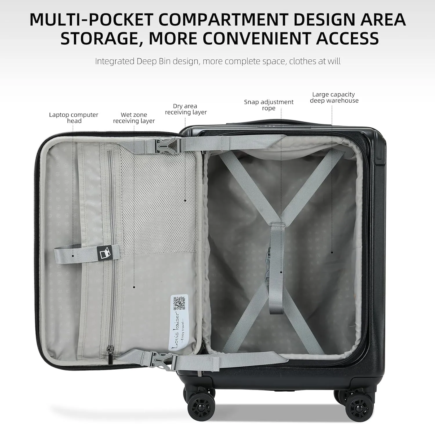 Premium Carry On Luggage, 20 Inch Top Opening Aluminum Frame Lightweight Airline Approved ABS PC Hard Shell Suitcases with Silent Wheels, TSA Lock, Front Pocket and Wet-dry Separated Six-piece Set