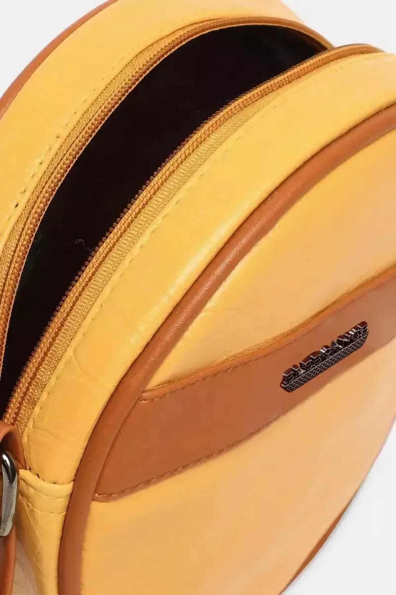 Premium Color Block Round Sling Bag for Women( Mustard )