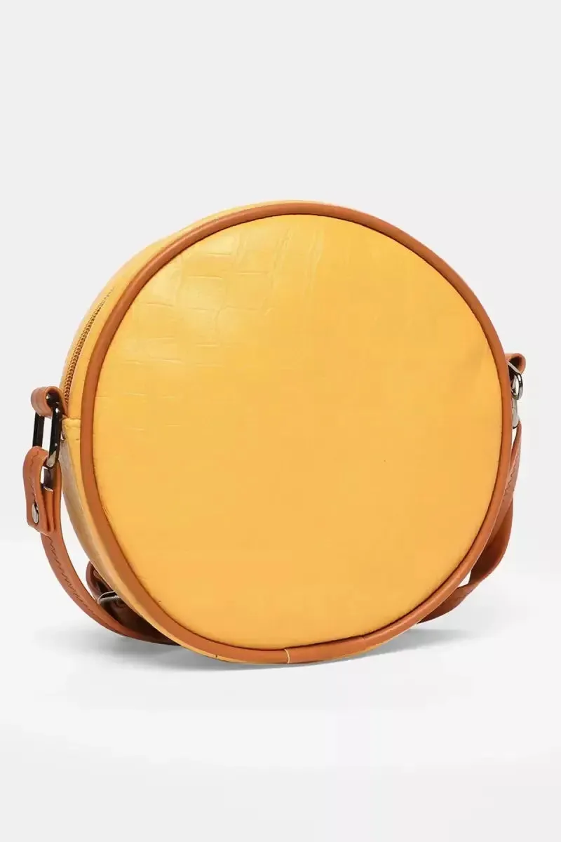 Premium Color Block Round Sling Bag for Women( Mustard )