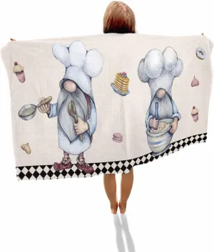 Prime Leader Beach Towel 23”x47” Small, Lovely Chef Gnomes Dessert Black Buffalo Plaid Lightweight Microfiber Beach Towels, Absorbent Sand Free Beach Essentials for Beach Pool Travel Camping