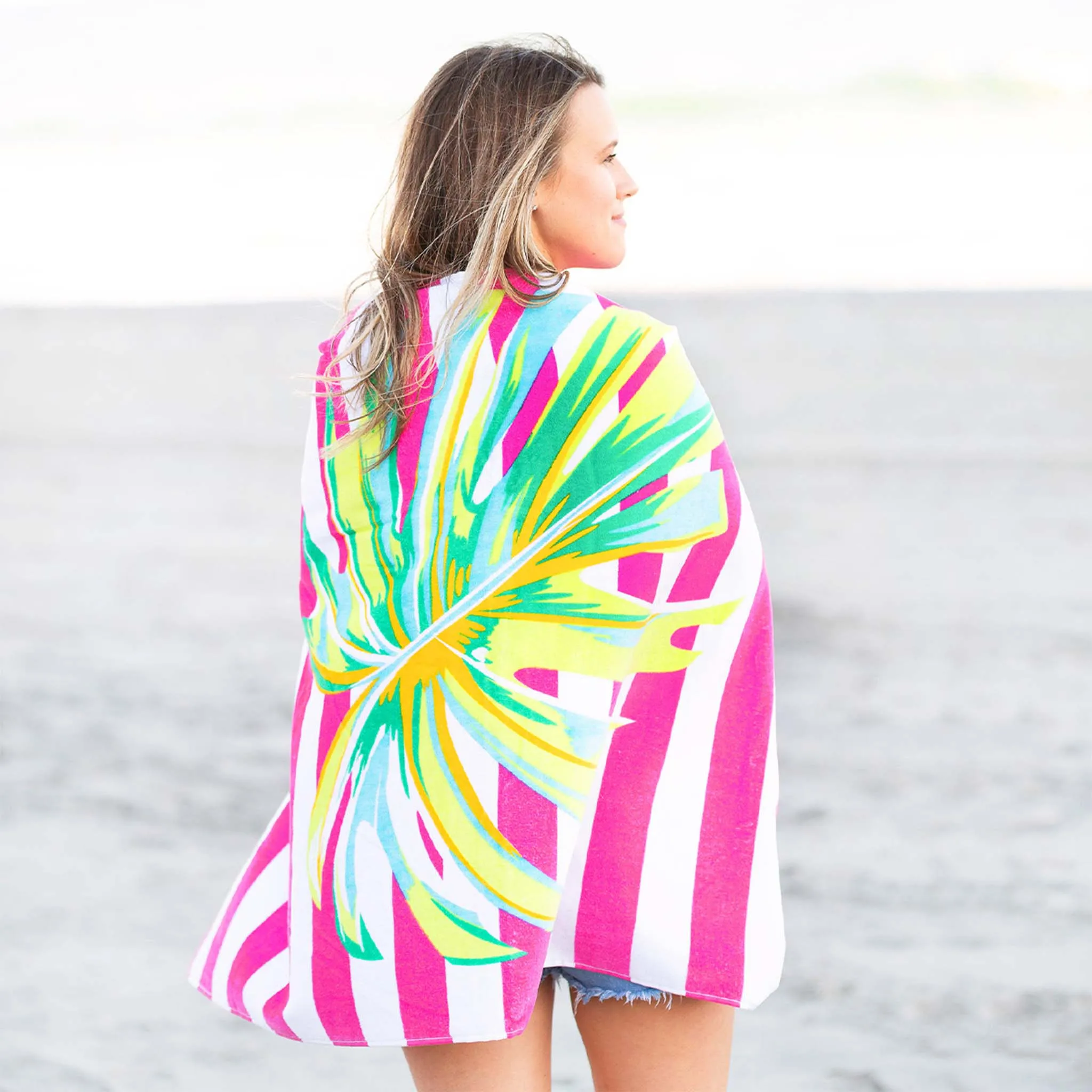 Printed Beach Towel in Palm Stripe