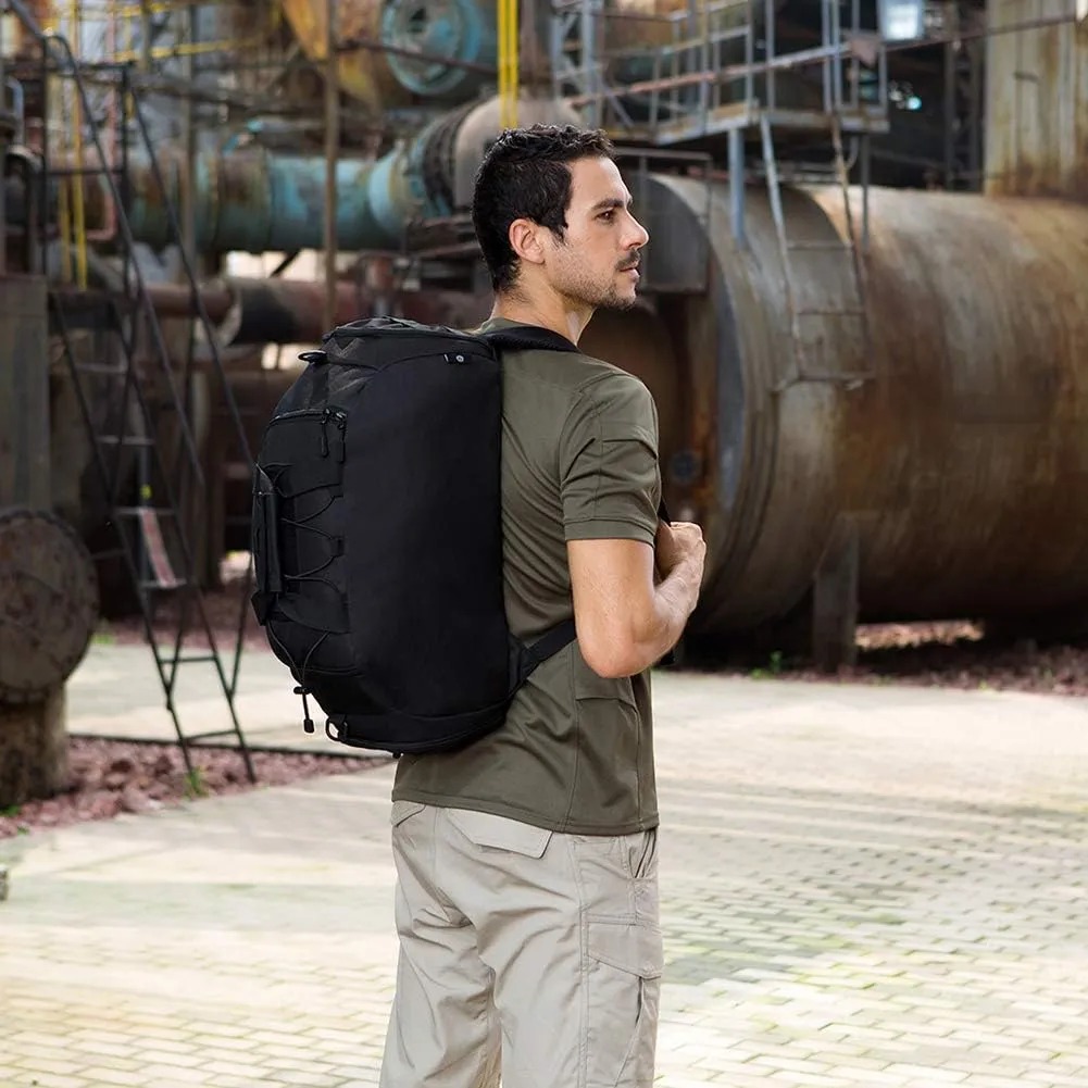 Protector Plus Tactical Duffle Bag Men Sports Gym Backpack Military MOLLE Luggage Suitcase Travel Camping Outdoor Rucksack (Rain Cover & Patch Included), Black, 35L