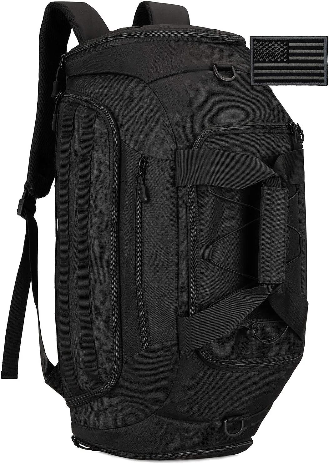 Protector Plus Tactical Duffle Bag Men Sports Gym Backpack Military MOLLE Luggage Suitcase Travel Camping Outdoor Rucksack (Rain Cover & Patch Included), Black, 35L