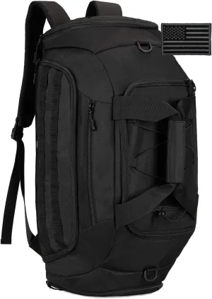 Protector Plus Tactical Duffle Bag Men Sports Gym Backpack Military MOLLE Luggage Suitcase Travel Camping Outdoor Rucksack (Rain Cover & Patch Included), Black, 35L