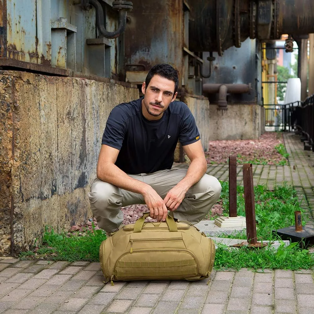 Protector Plus Tactical Duffle Bag Men Sports Gym Backpack Military MOLLE Luggage Suitcase Travel Camping Outdoor Rucksack (Rain Cover & Patch Included), Black, 35L