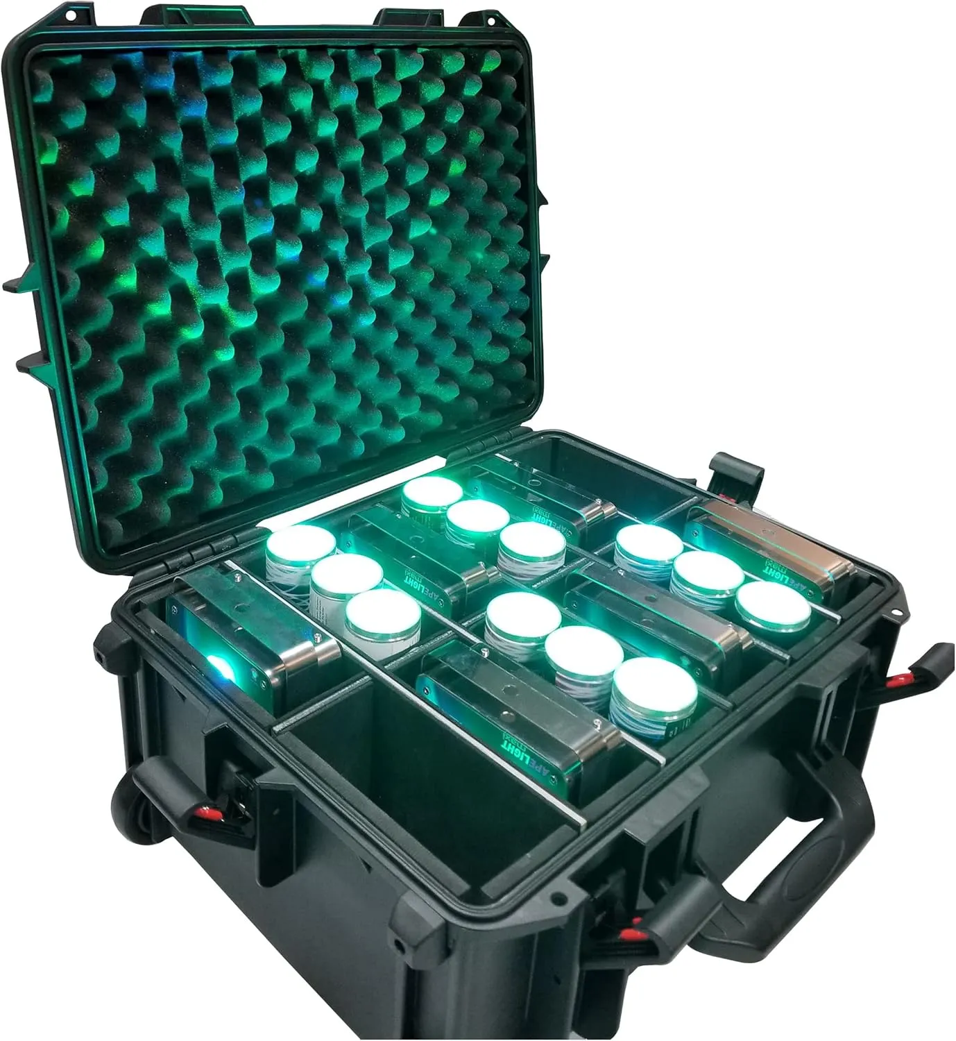 ProX Live Performance Gear VaultX Watertight Case for 12 ApeLabs MAXI Lights W-Extendable Handle and Wheels