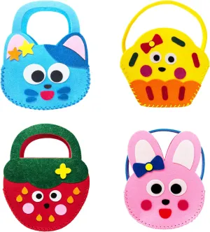 Prudance 4PCS Felt Handheld Bags for Kids - Bunny, Cat, Strawberry, Cake Design/Easter Basket Stuffers, Party Favors, School Snack Pouches (Gift-Ready)