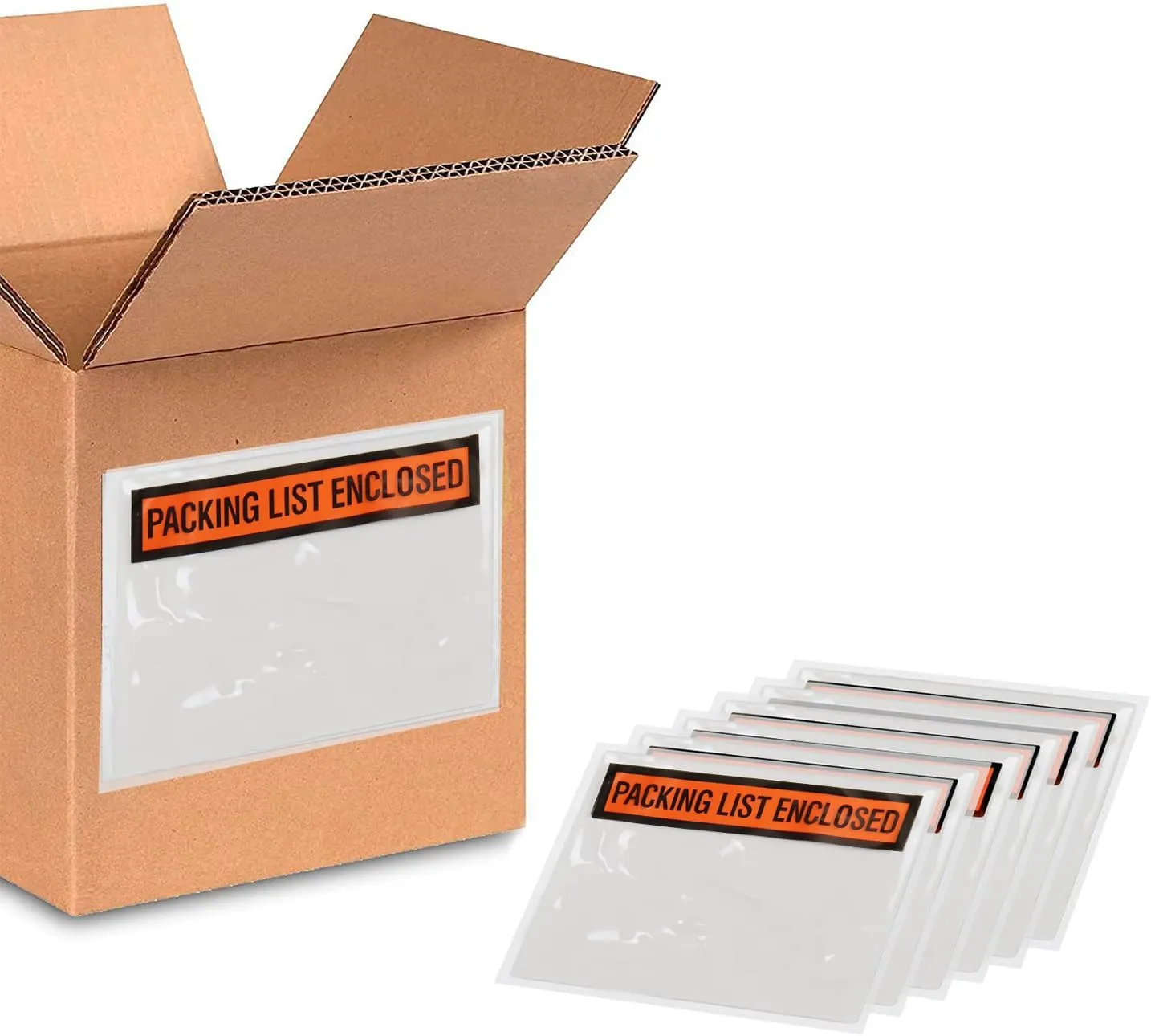 PSBM 2000 Pcs, 4.5 x 5.5 Inch Clear Packing List Enclosed Printing Pouch Envelope Bag for Invoice Packing Slip, Written in Orange/Black