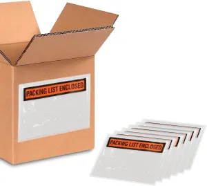 PSBM 2000 Pcs, 4.5 x 5.5 Inch Clear Packing List Enclosed Printing Pouch Envelope Bag for Invoice Packing Slip, Written in Orange/Black
