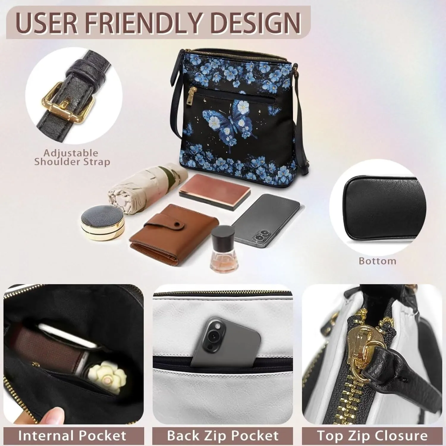 PU Crossbody Bags for Women Large Multiple Pockets Bag Fashion Sling Hobo Bag with Zipper for Working Shopping