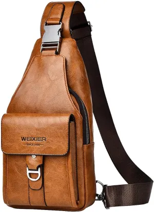 PU Leather Sling Bag for Men - Waterproof, Lightweight, Crossbody Chest Bag for Hiking & Cycling